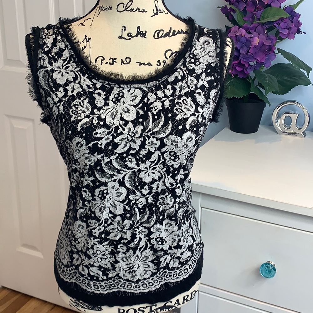 Tribal Black & White Floral Print Tank